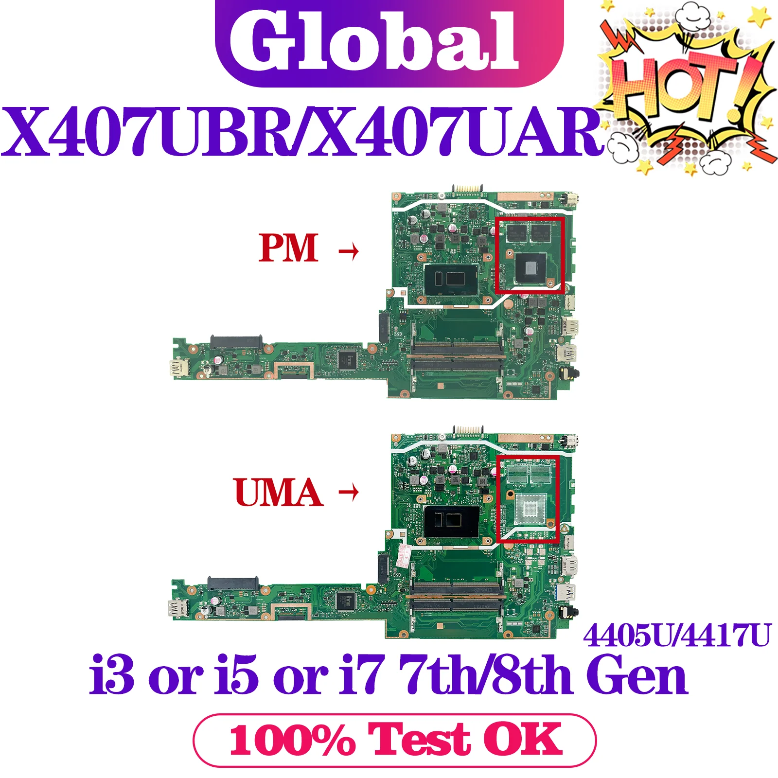 

KEFU X407UBR Mainboard For ASUS X407U X407UA X407UV X407UAR X407UFR Laptop Motherboard I3 I5 I7 7th/8th Gen UMA/PM DDR4
