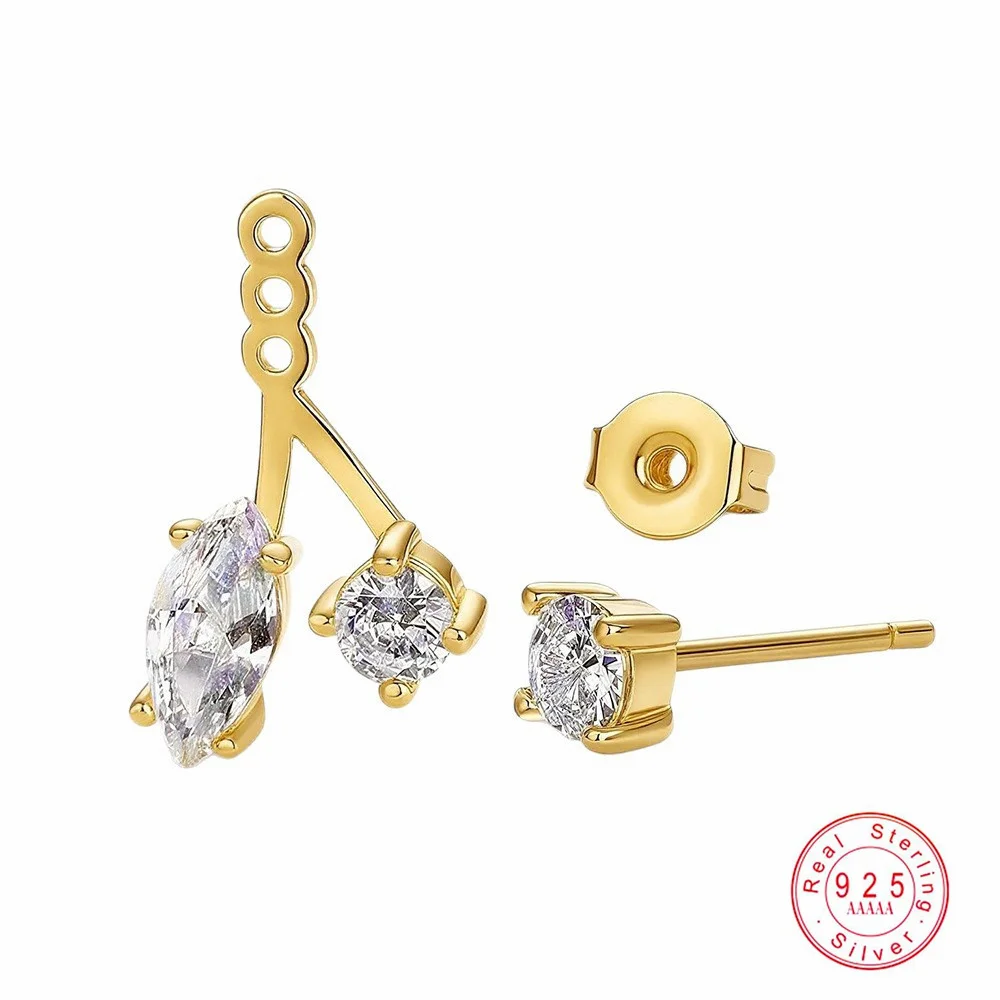 925 Sterling Silver Moissanite Earrings | Adjustable 2-in-1 Cluster Drop Earrings with Marquise & Round Cut Diamond Simulant