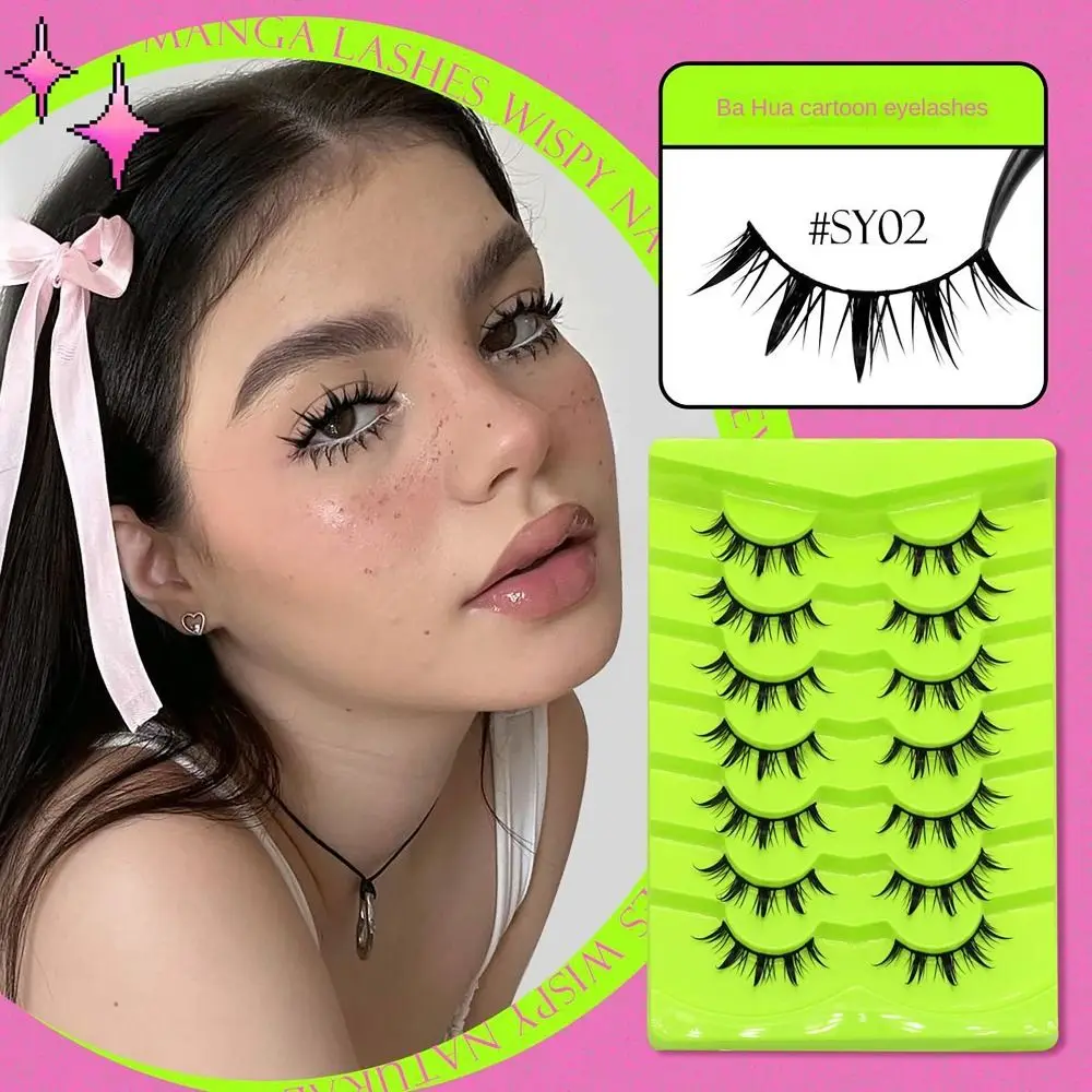 7 Pairs Soft Fluffy Manga Lashes 3D Natural Look Eye Makeup Anime False Eyelashes Cross Wispy Eyelashes Extension Beauty