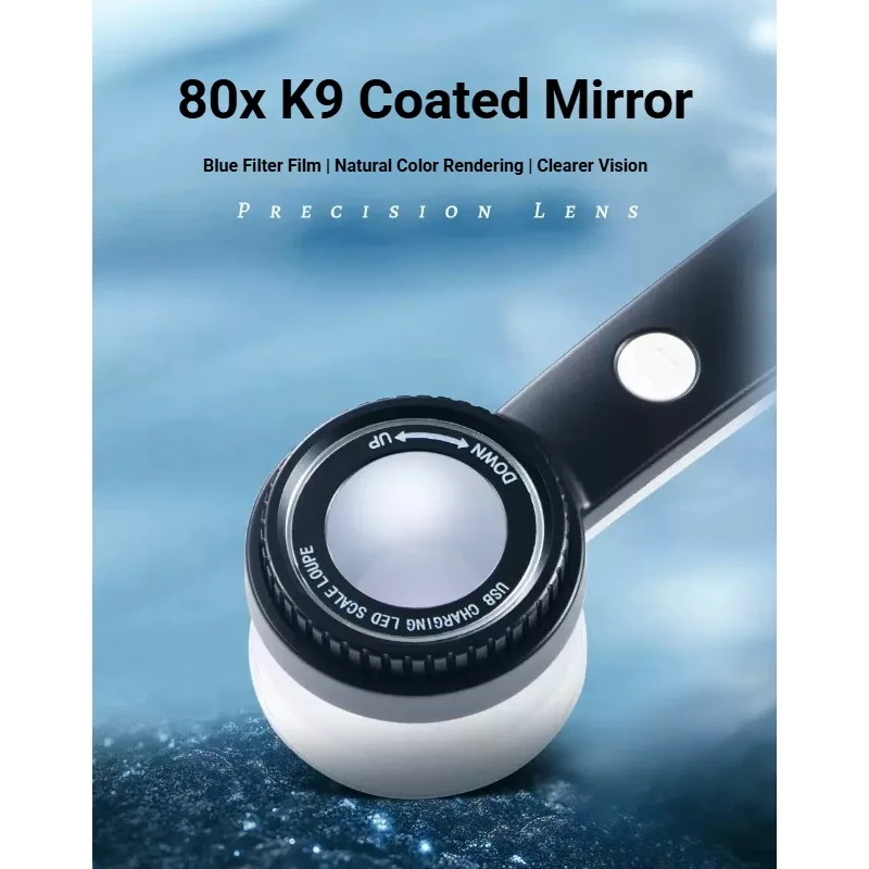Magnifying Glass with Light 3Color Light Switchable Temperature Type C Charging Magnifier Loupe Jewelry Antique Appraisal Repair
