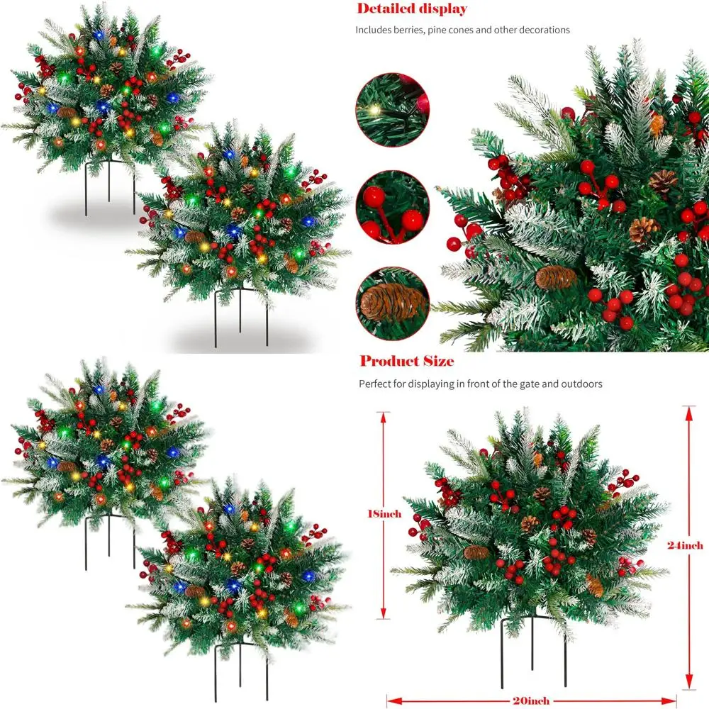 

Multicolor LED Lighted Christmas Urn Filler, Battery-Powered Pre-lit Trees, 60 Lights, Outdoor Holiday Decor for Porch, Yard, an