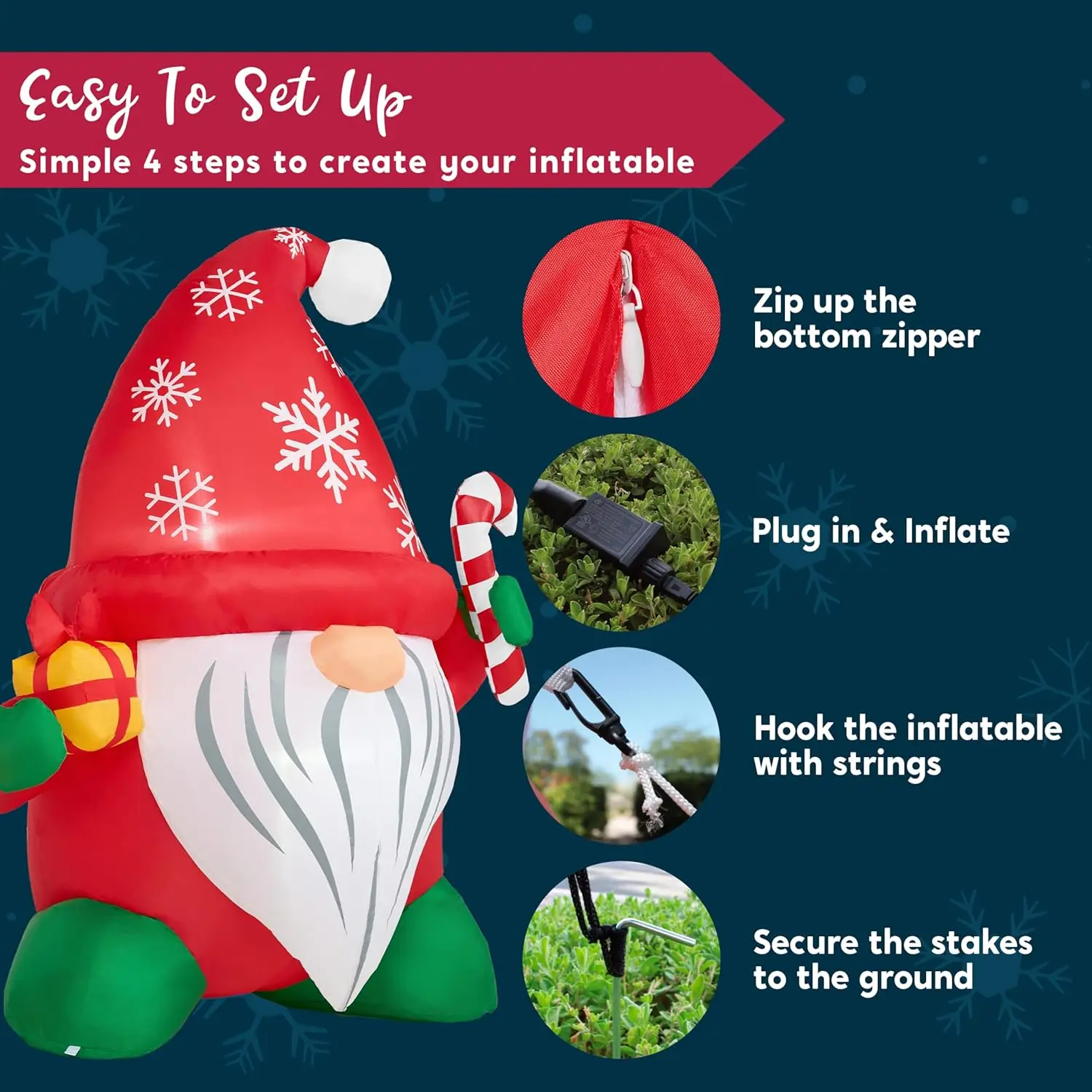 JOYFY 6FT hoge kerst opblaasbare decoratie met cadeau en snoepgoed voor kerst tuin opblaasbare kabouter buiten decor