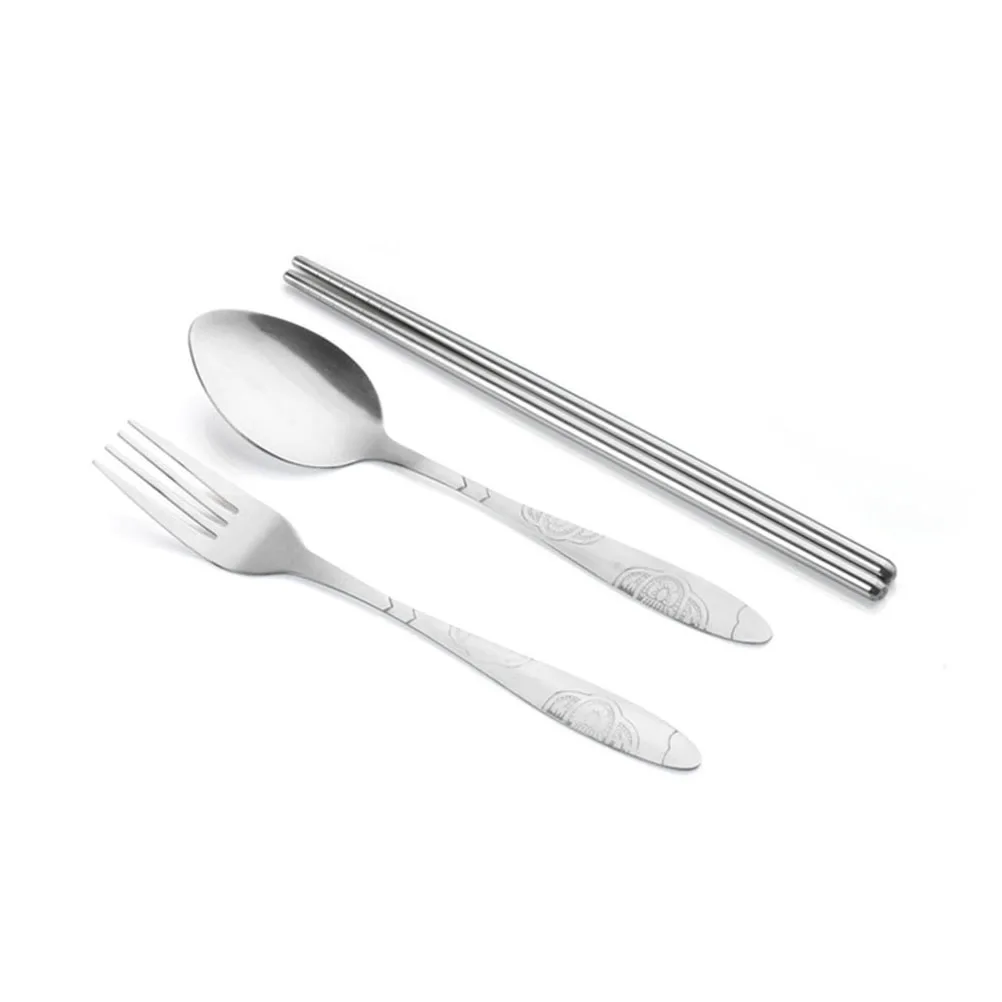 

4 Pcs Stainless Steel Tableware Suit Premium Portable Patterned Fork Spoon Chopstick Set Dinnerware Set with Storage Bag (Red)