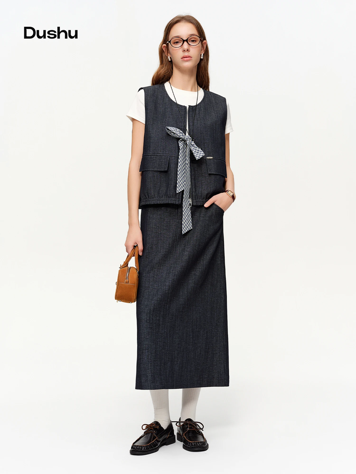 

DUSHU 2026 Spring Plus Size New Women‘s Three Pieces Set Vest Pants Long Midi Skirt Suit Y2K Vintage Casual Chic Coord Outfits