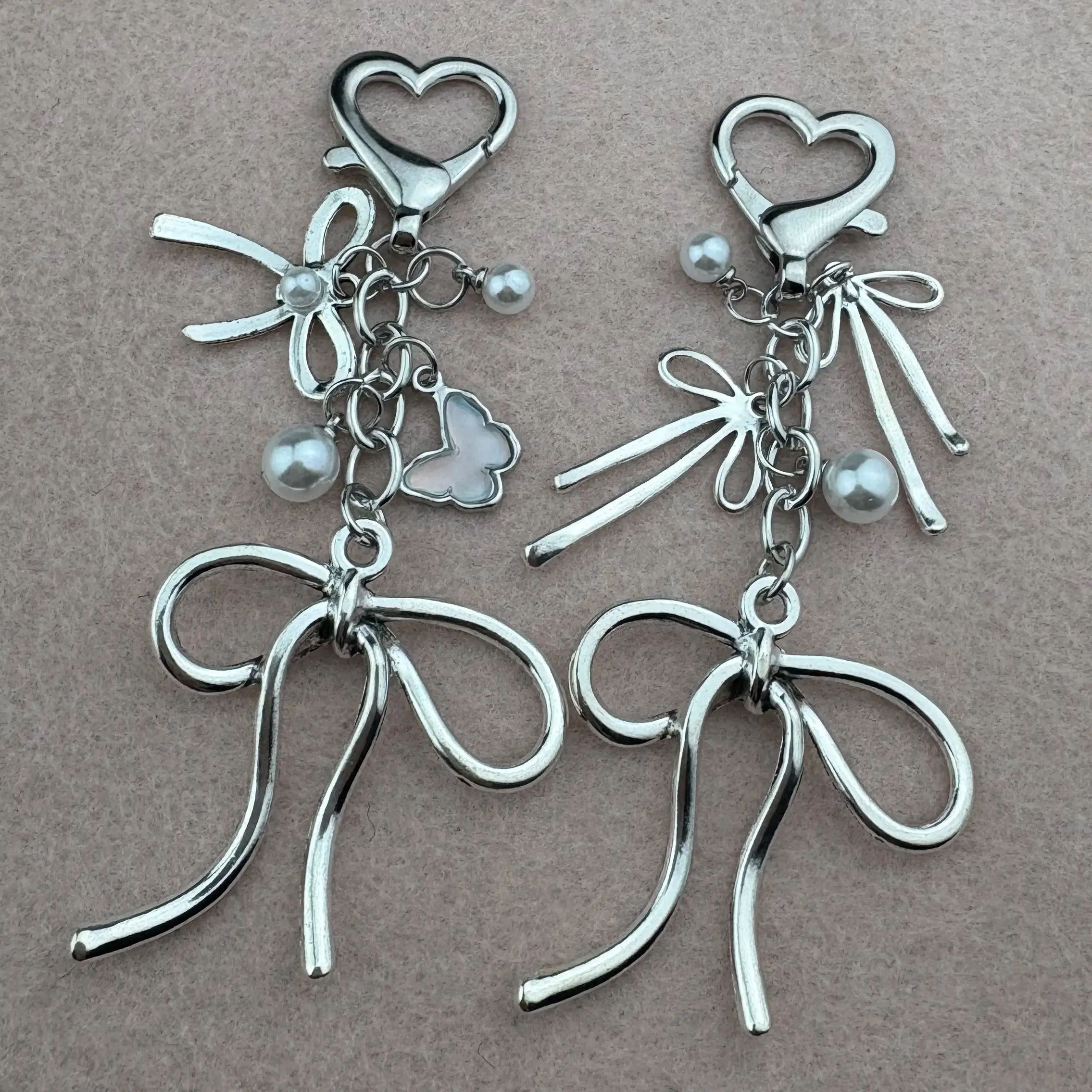 Y2K Pretty Butterfly Bow Knot Pearl Enamel Keychain Flying Insect Key Ring For Women Girls Handmade Jewelry Good Gift