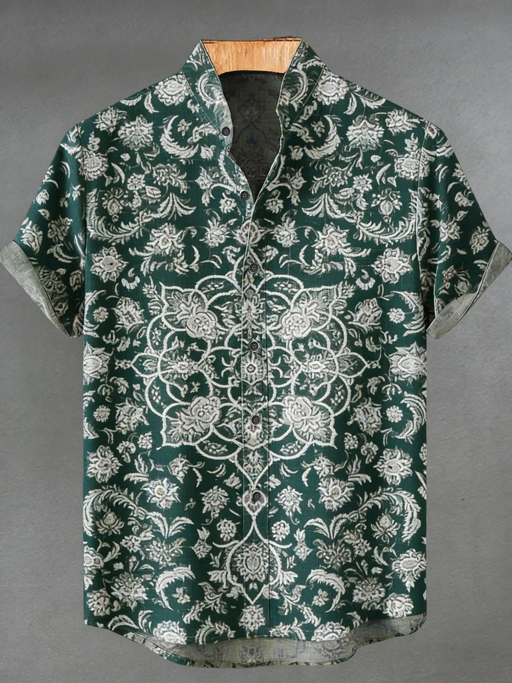 Men's Summer Country Linen Short Sleeve Lined Plant Flowers 3D Printed Shirt Outdoor Vacation Fishing Clothes Mens Quick Drying