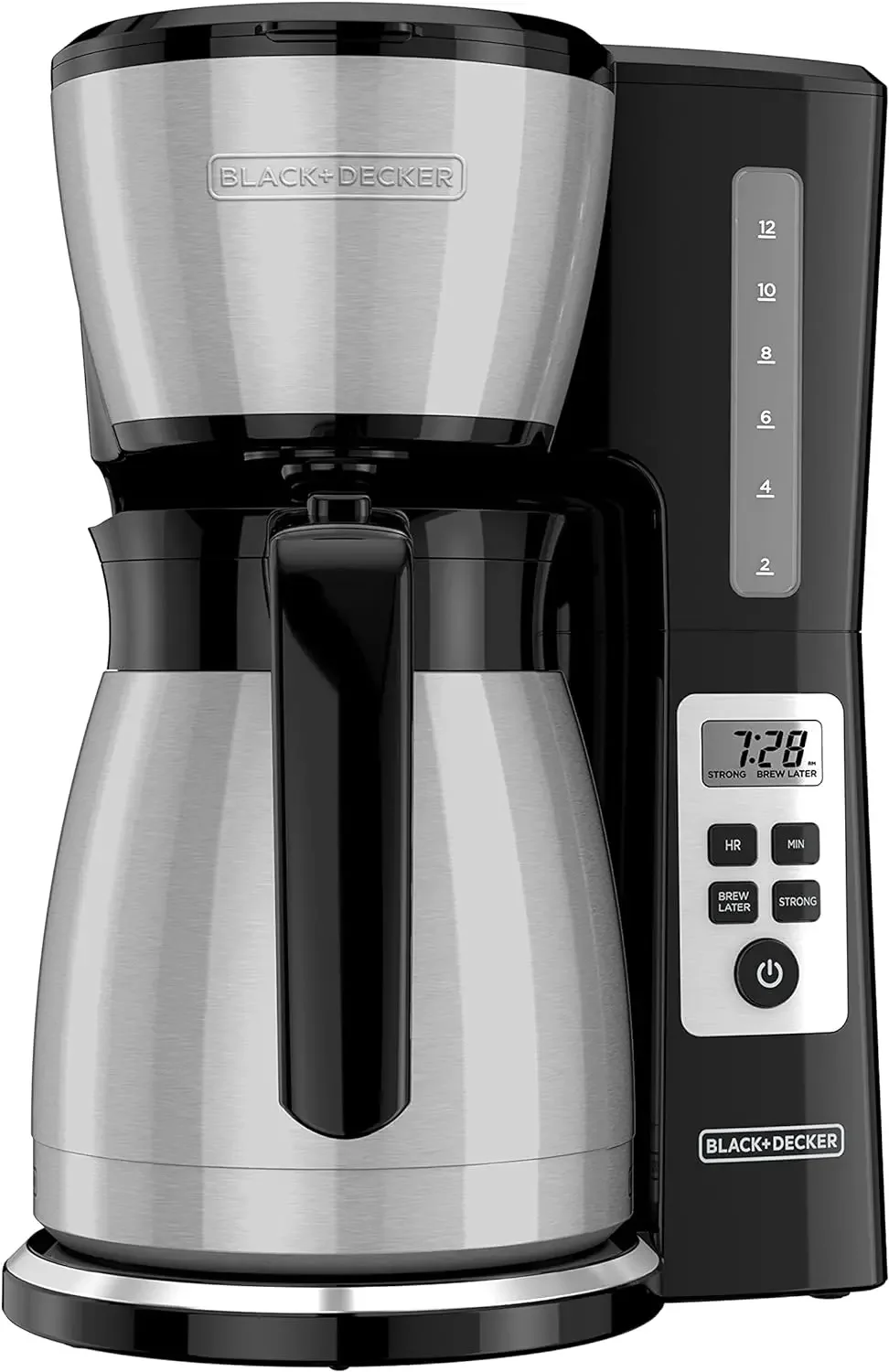 BLACK+DECKER 12 Cup Thermal Programmable Coffee Maker with Brew Strength and VORTEX Technology, Black/Steel, CM2046S