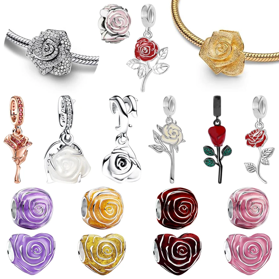 

Горячая распродажа: бусины-шармы в виде распускающихся роз (красные, фиолетовые, золотисто-розовые) для оригинальных браслетов и ожерелий, для самостоятельного изготовления женских украшений, подарки