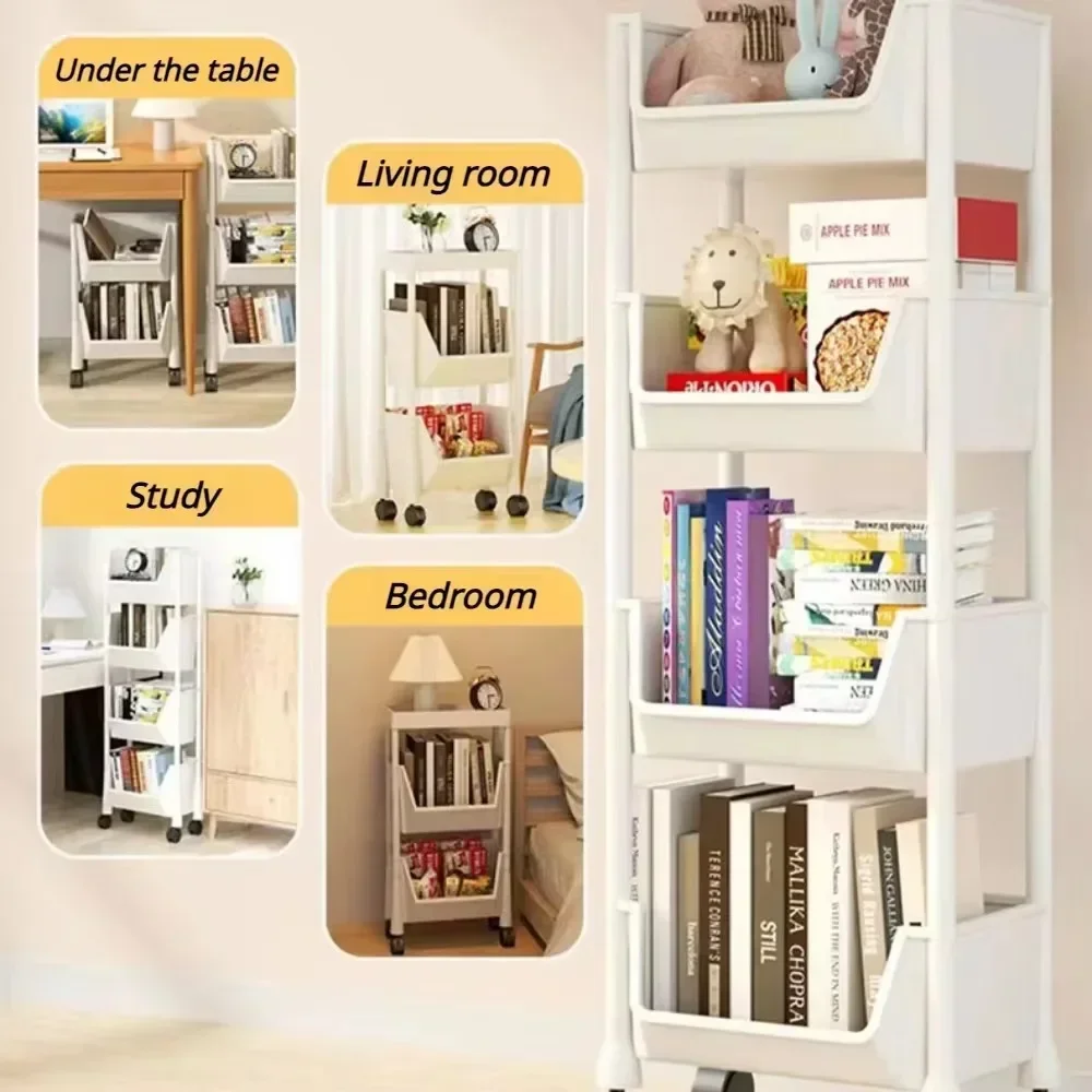 Bookshelf Storage Trolley  Multilayer Movable Kitchen Storage Shelves Household Wall Shelf Floor Type Bathroom Organizer