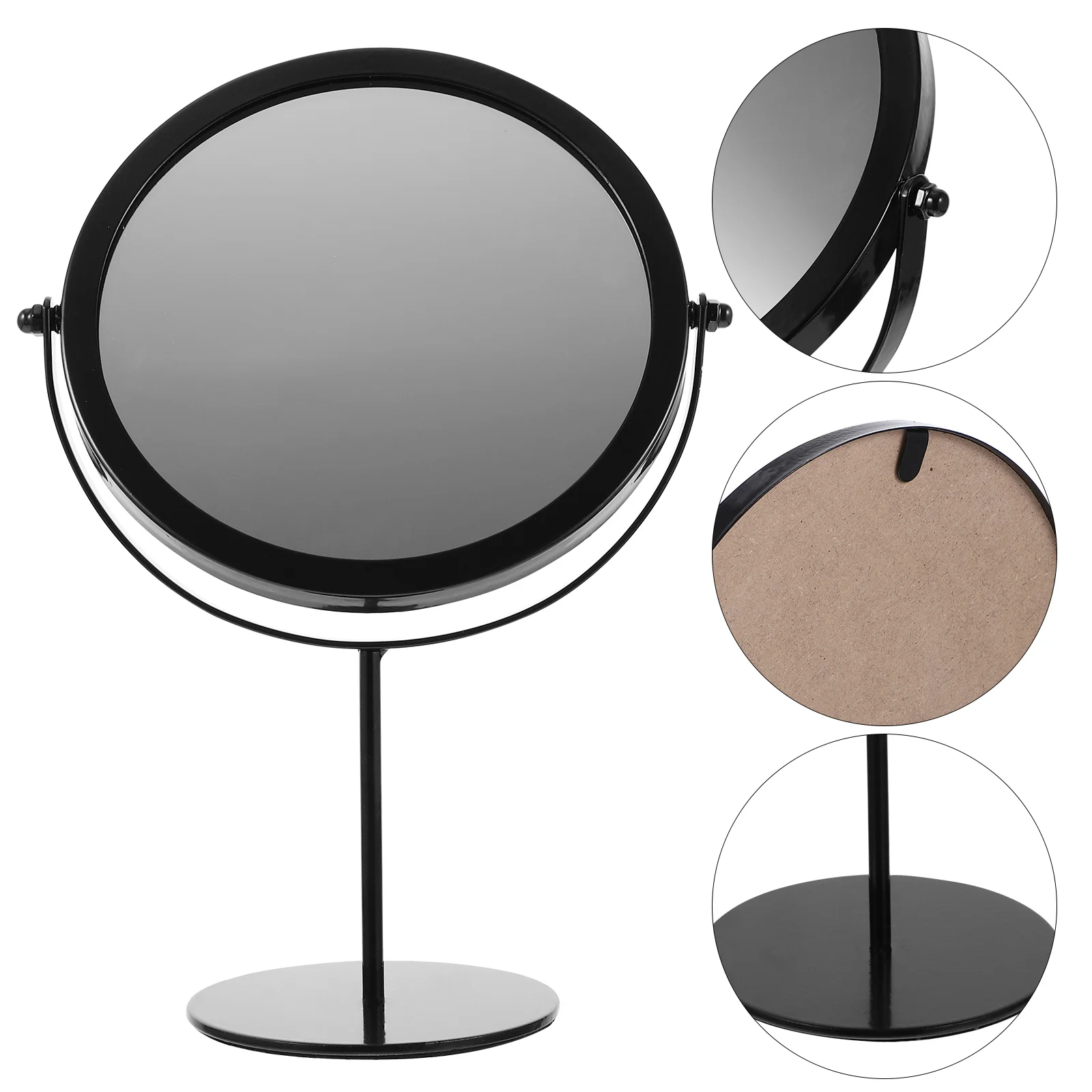 

Mirror Rotating Vanity Student Makeup Light Black Round on Stand Iron Double Sided Metal