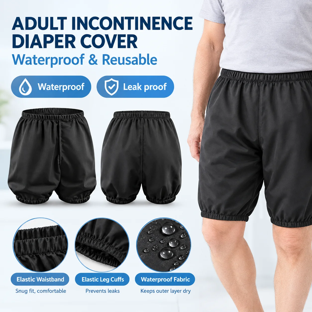 Reusable Washable Incontinent Shorts Waterproof Leakproof Soft Adult Diaper Cover Comfortable Fit Eco Friendly For Elderly Care