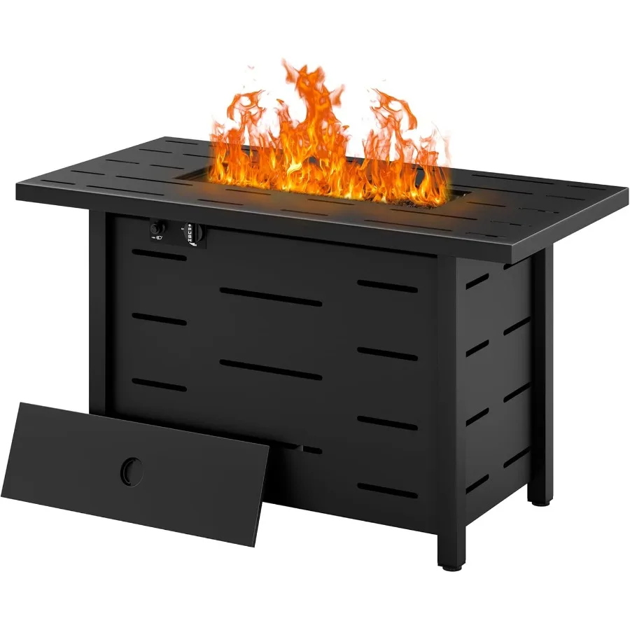 

43 inch Outdoor Propane Fire Pit Table with 50000 BTU Heating Power Waterproof Cover and Lid Rectangle Design for Garden and Pa