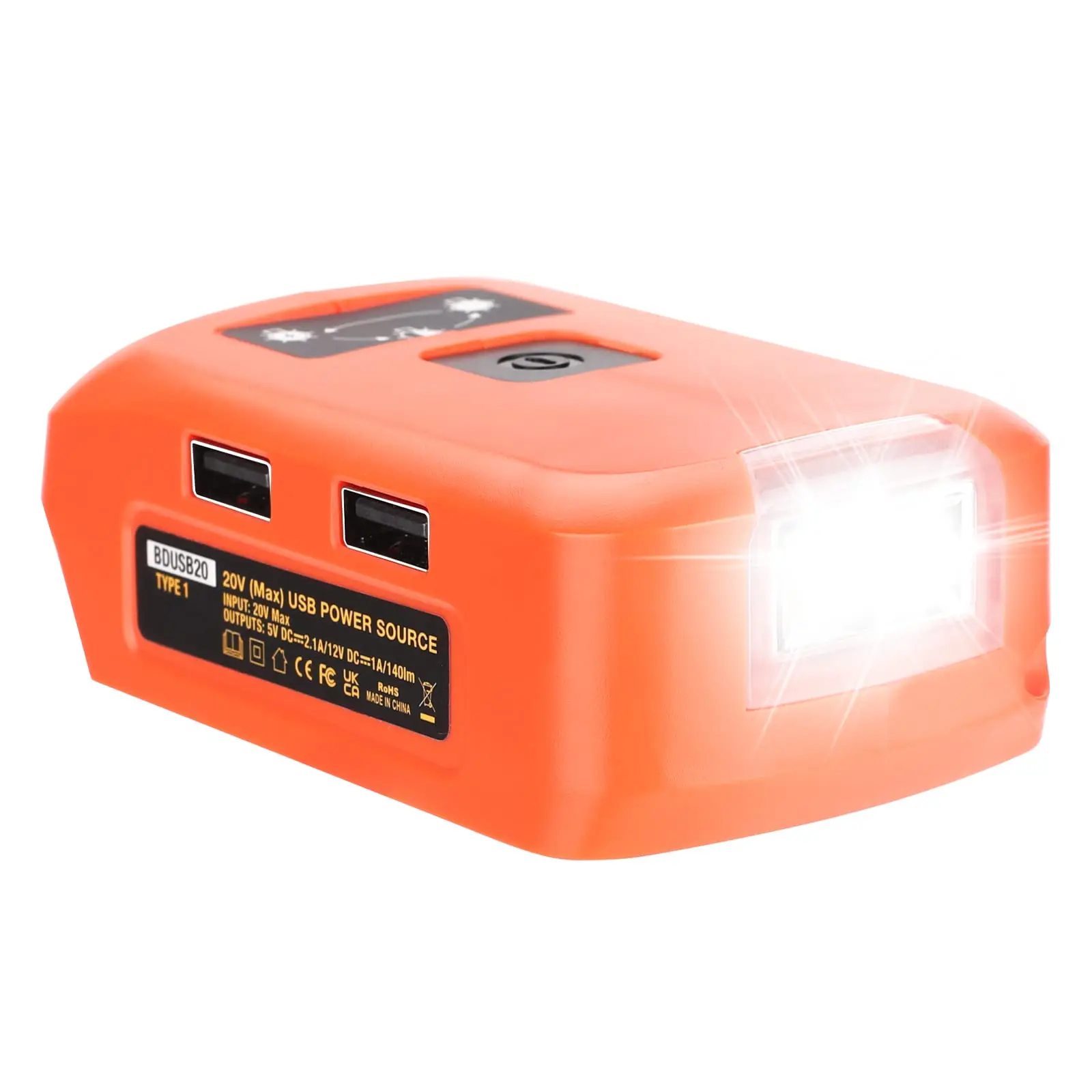 LED Work Lights USB Mobile Phone Charger Adapter Convert To for LB2X4020 LBXR20 20V Lithium Batteries with USB and 12V DC Ports