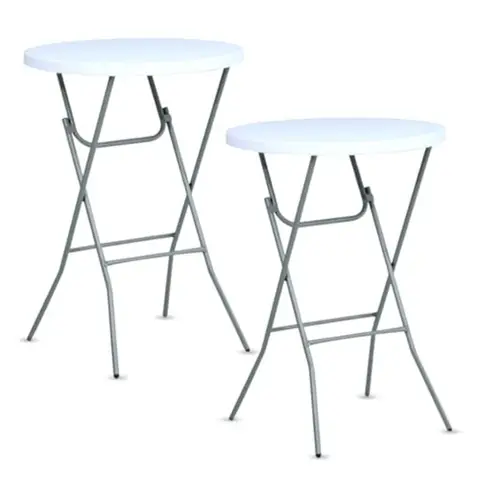 32in Folding Bar Height Tables 2Pack White Round High Top Cocktail Tables for Indoor Outdoor Use at Parties BBQs Weddings Remov
