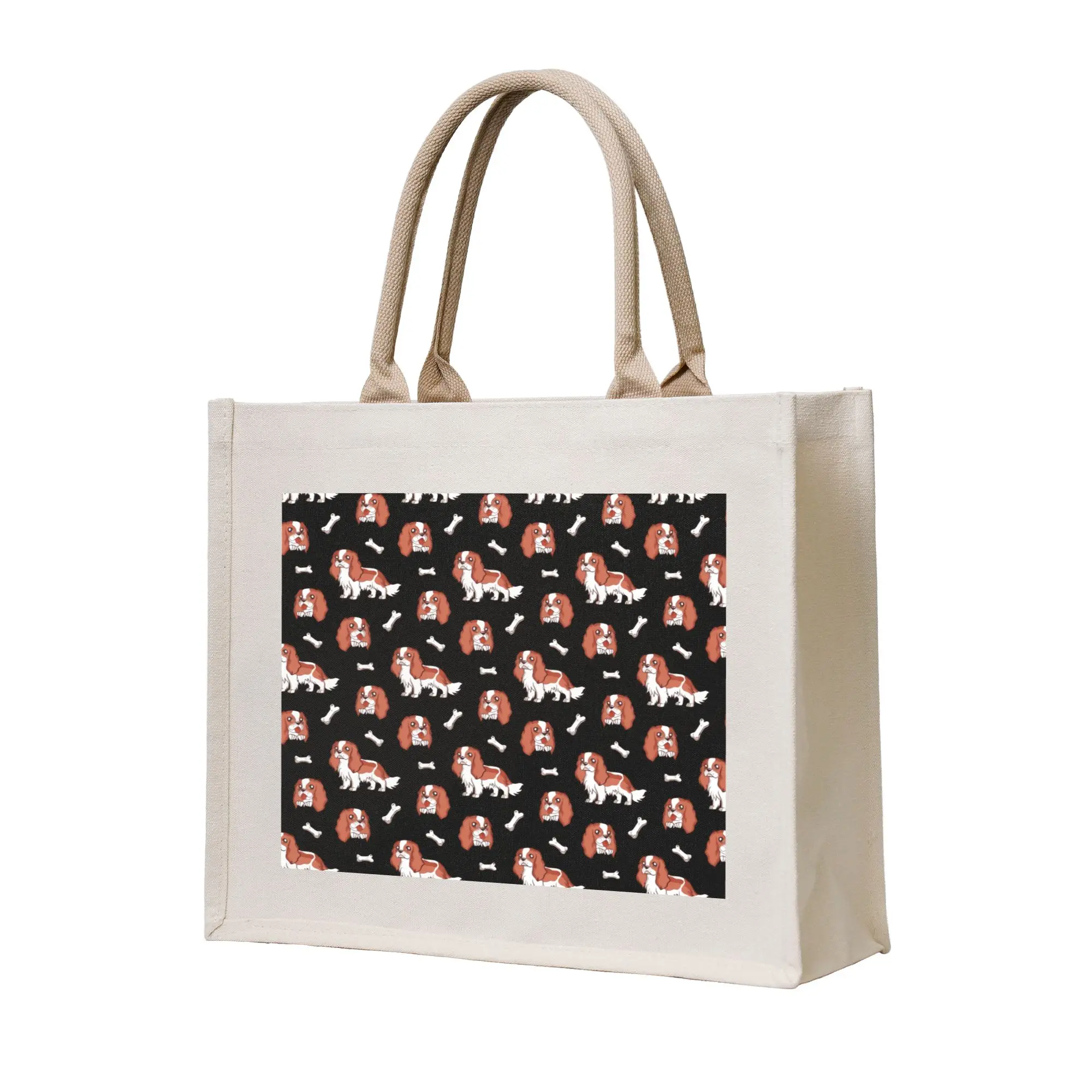

Custom Dog Cartoon Cavalier King Charles Spaniel Shopping Bag Women Portable Big Capacity Groceries Tote Shopper Bags