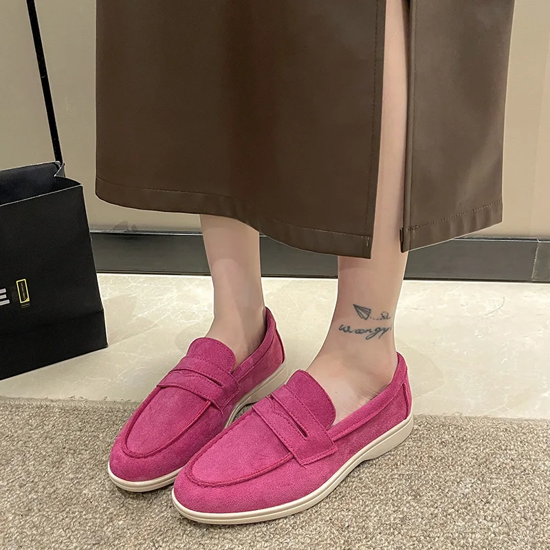 Women Flats 2024 New Fashion Suede Outdoor Causal Walk Shoes Slip-on Lazy Loafers Woman Moccasin Comfortable Mules Driving Shoes