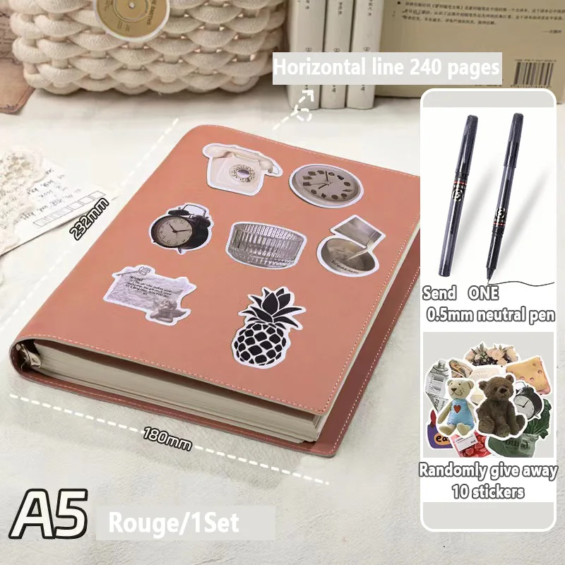 Imagem -01 - Caderno de Couro Retrô a5 com Folha Solta Engrossada Inclui 10 Adesivos Divertidos e Caneta Neutra Padrão Aleatório caderno de couro retro a5 com folha solta engrossada inclui 10 adesivos divertidos e caneta neutra padrao aleatorio 01