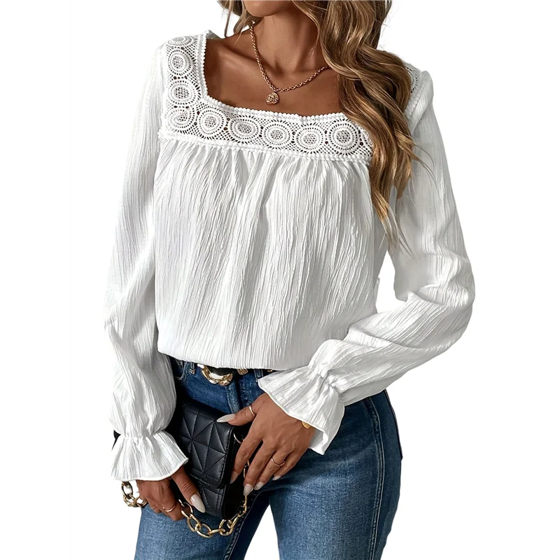 

ABRT-Женская осенняя пышная блузка с длинным рукавом и квадратным вырезом, свободная милая повседневная блузка, рубашка, топ