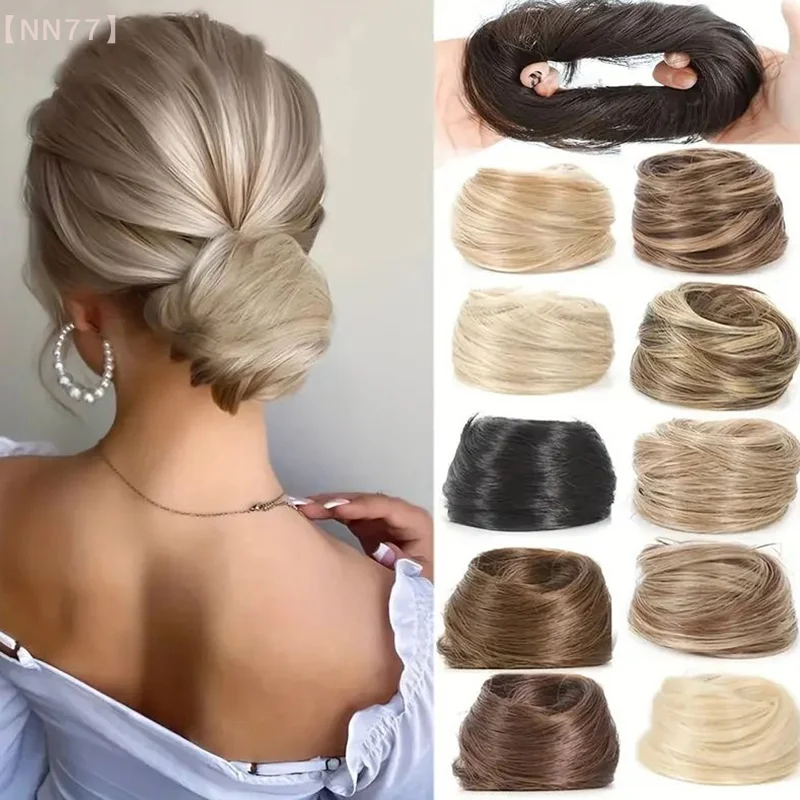 Synthetic Fake Hair Bun Rubber Band Multicolour Clip In On Hair Tail Extension Updo Natural High Ponytail For Women