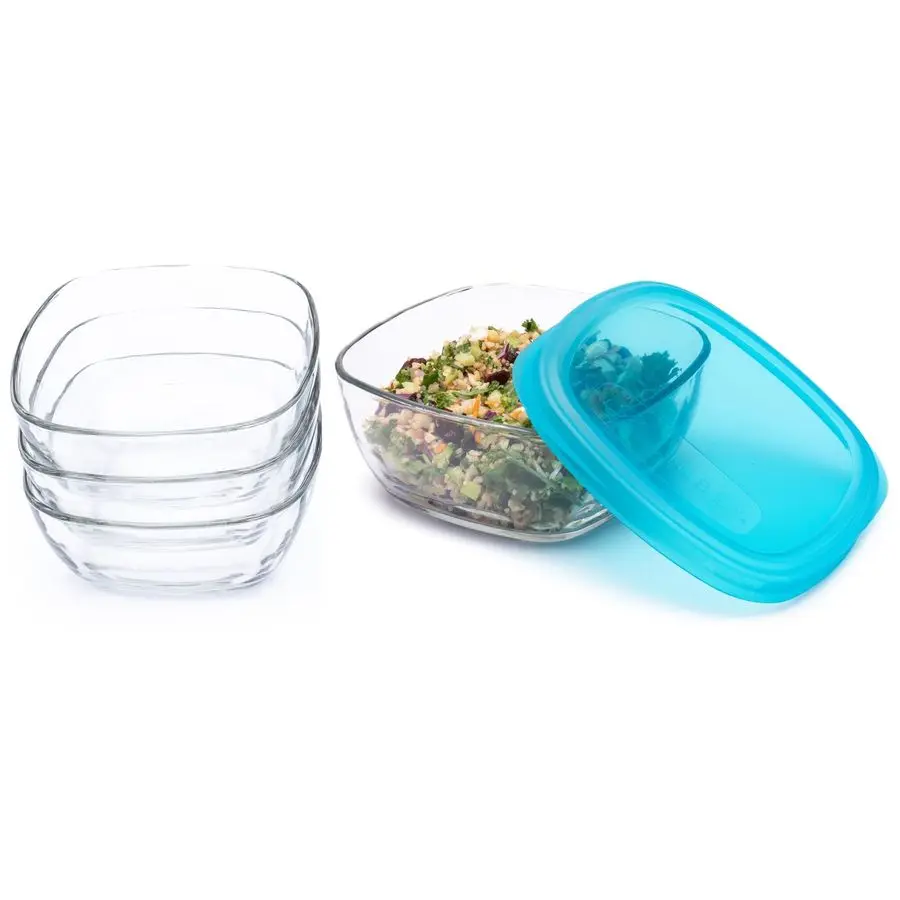 

Набор стеклянных контейнеров для хранения Serve It, 8 предметов, с 6 стаканами и синими пластиковыми крышками