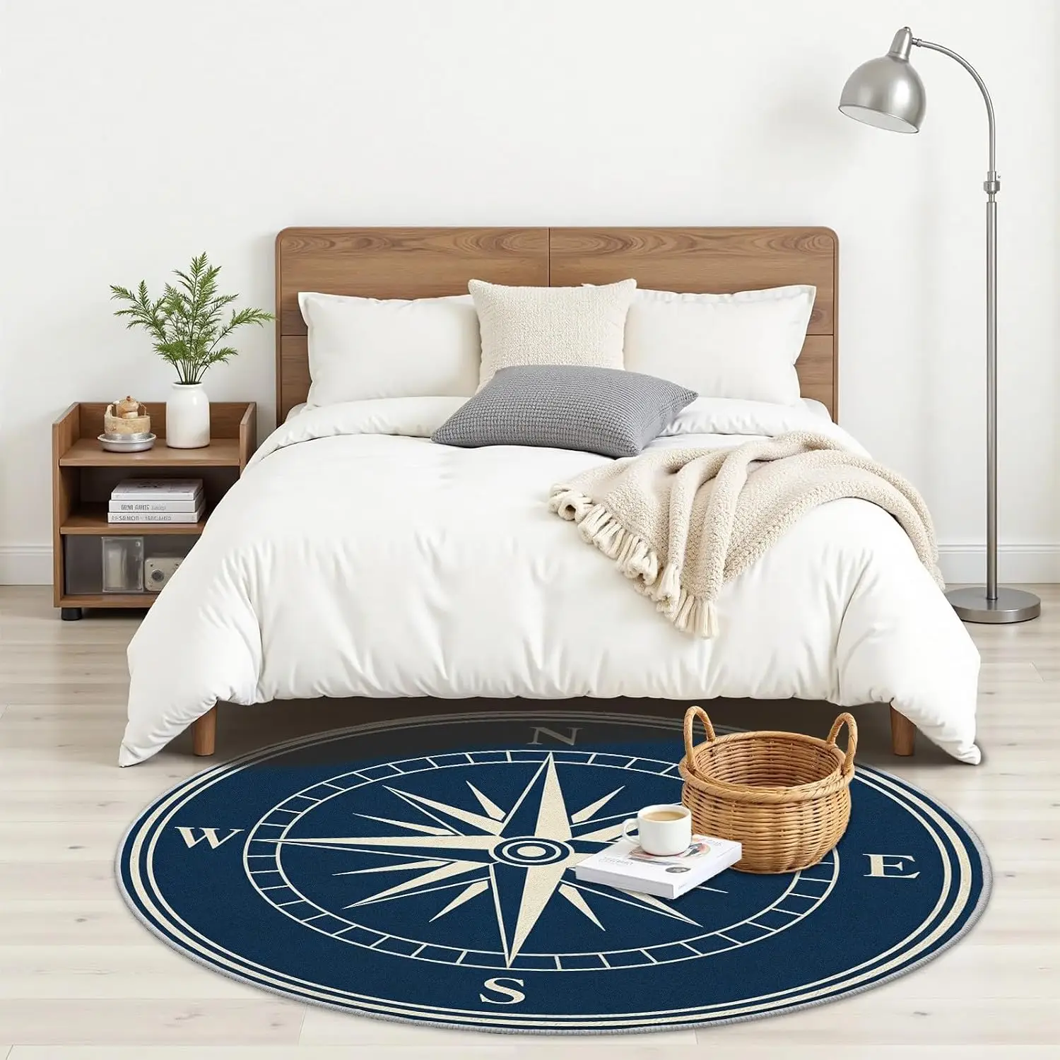 Decorative Round Compass Rose Area Rug Memory Foam Mat Nautical Theme Boho Chic Living Room Floor Decor Entrance Runner Carpet W