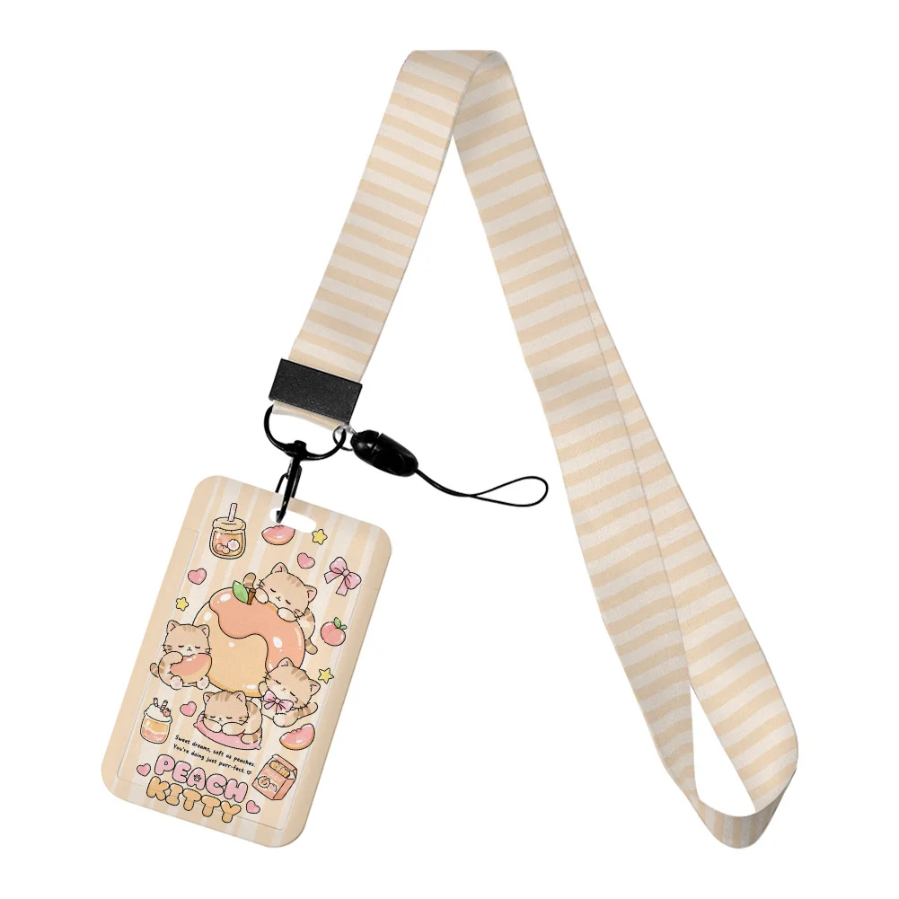Cute Capybara ID Badge Holder with Stripe Lanyard for Student Daily School Commute ID Card Lanyard Holder Accessories