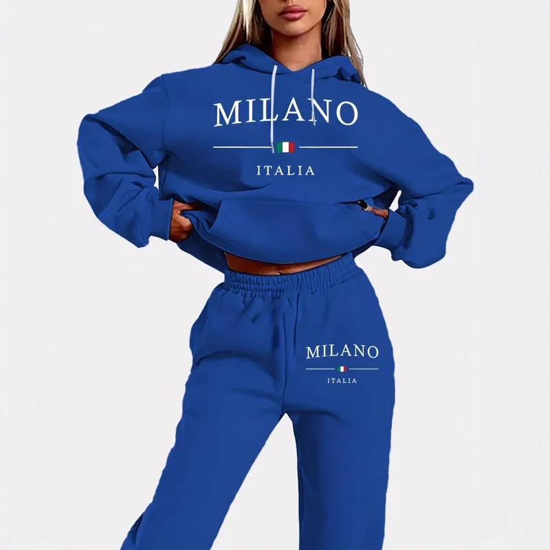Women's Y2K Jogging Two-Piece Hooded Set Tracksuit Fall Winter Comfortable Pantsuit Long-Sleeved hoodie & Trousers Casual Sets