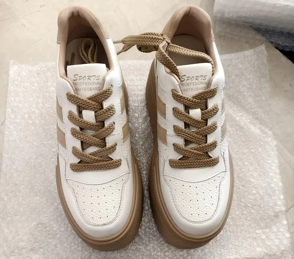 

Women's Genuine Leather Platform Sneakers Size 34-39 Casual Breathable Soft Thick Bottom Female Shoes