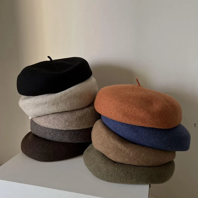 Einfarbige Woll-Baskenmütze für Damen, Herbst und Winter, Outdoor, Verdickte Große Ausführung, Kuppelform, Elegante Warme Malermütze – Detail 1