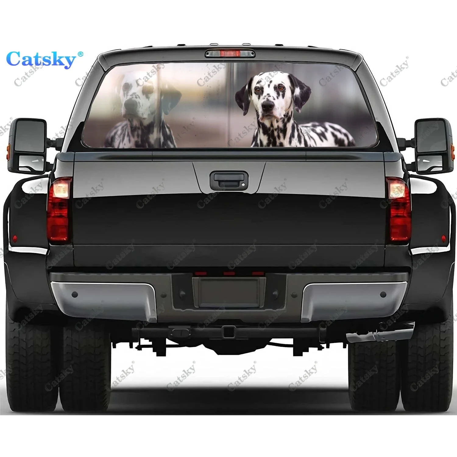 Animal -  Dalmatian Rear Window Decals for Truck,Pickup Window Decal,Rear Window Tint Graphic Perforated Vinyl Truck Sticker