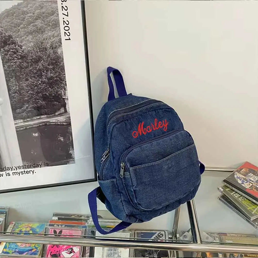 Custom Fashionable Denim Bag, Hand Embroidered Children's Bag, Personalized Name Kindergarten Backpack,Diaper Bag,Christmas Gift