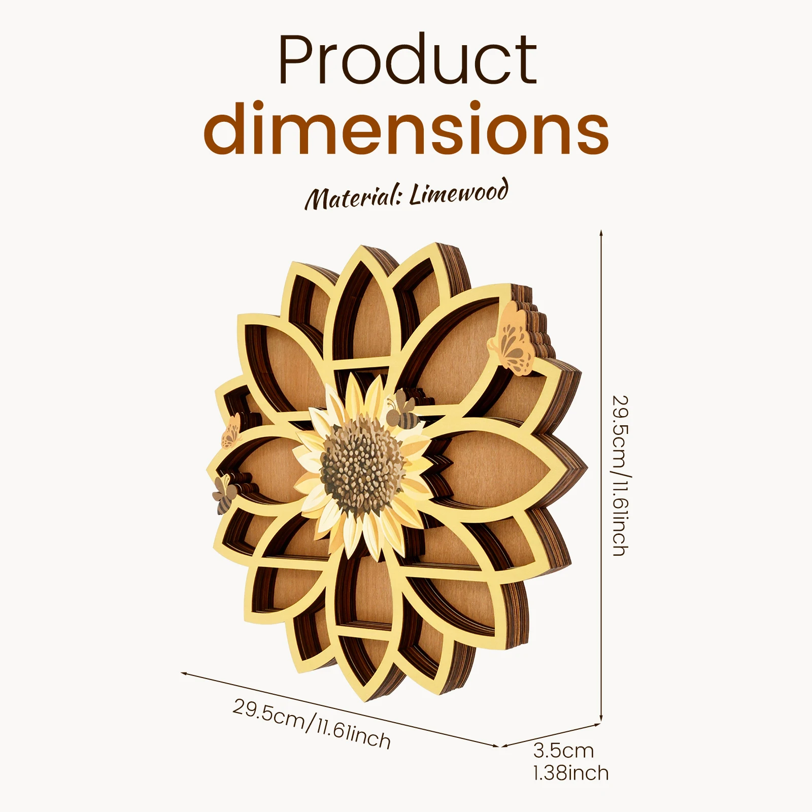 Wall Mounted Wooden Storage Rack 11inch Sunflower Wall Hanging Display Shelf Aromatherapy Organiser Essential Oil Candle Holder