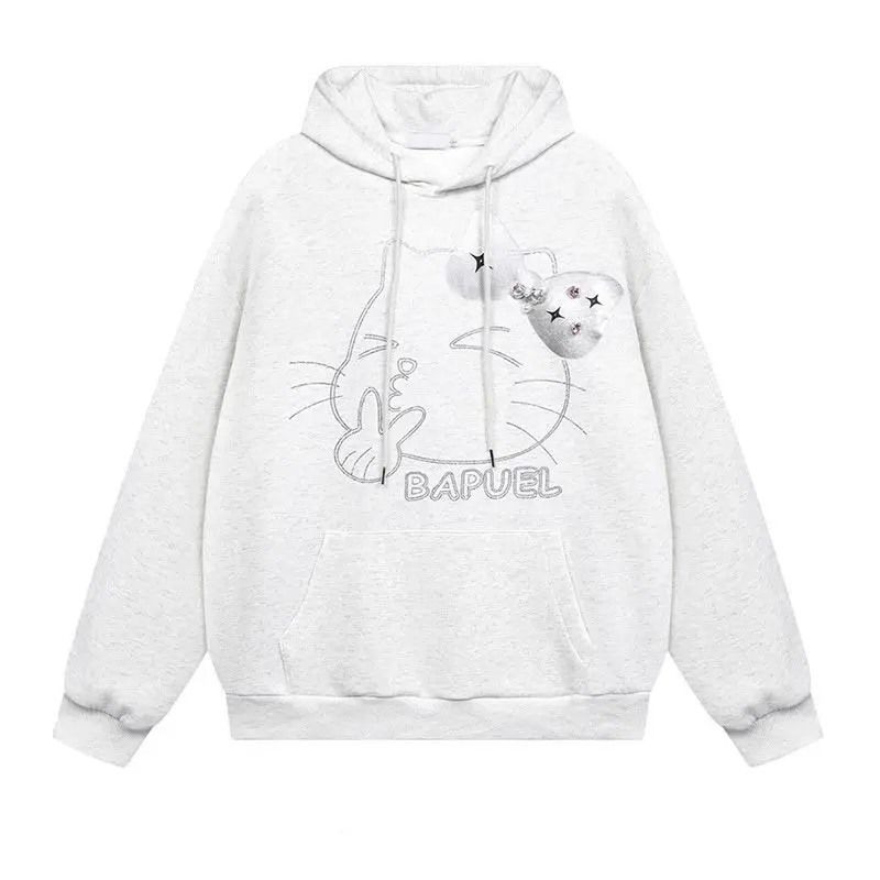 

Hello Kitty Winter Casual Fun Printed Hoodie Men Women Fashion Loose Hooded Sweatshirt Korean Version Simple Versatile Pullover