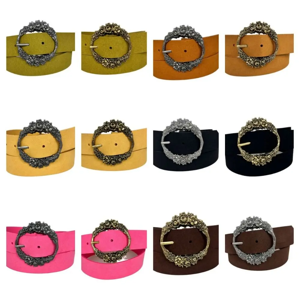 Retro Flower Microfiber Belt Alloy Y2k Bohemian Belt Korean Style Pants Decorative Jeans Waistband Ladies