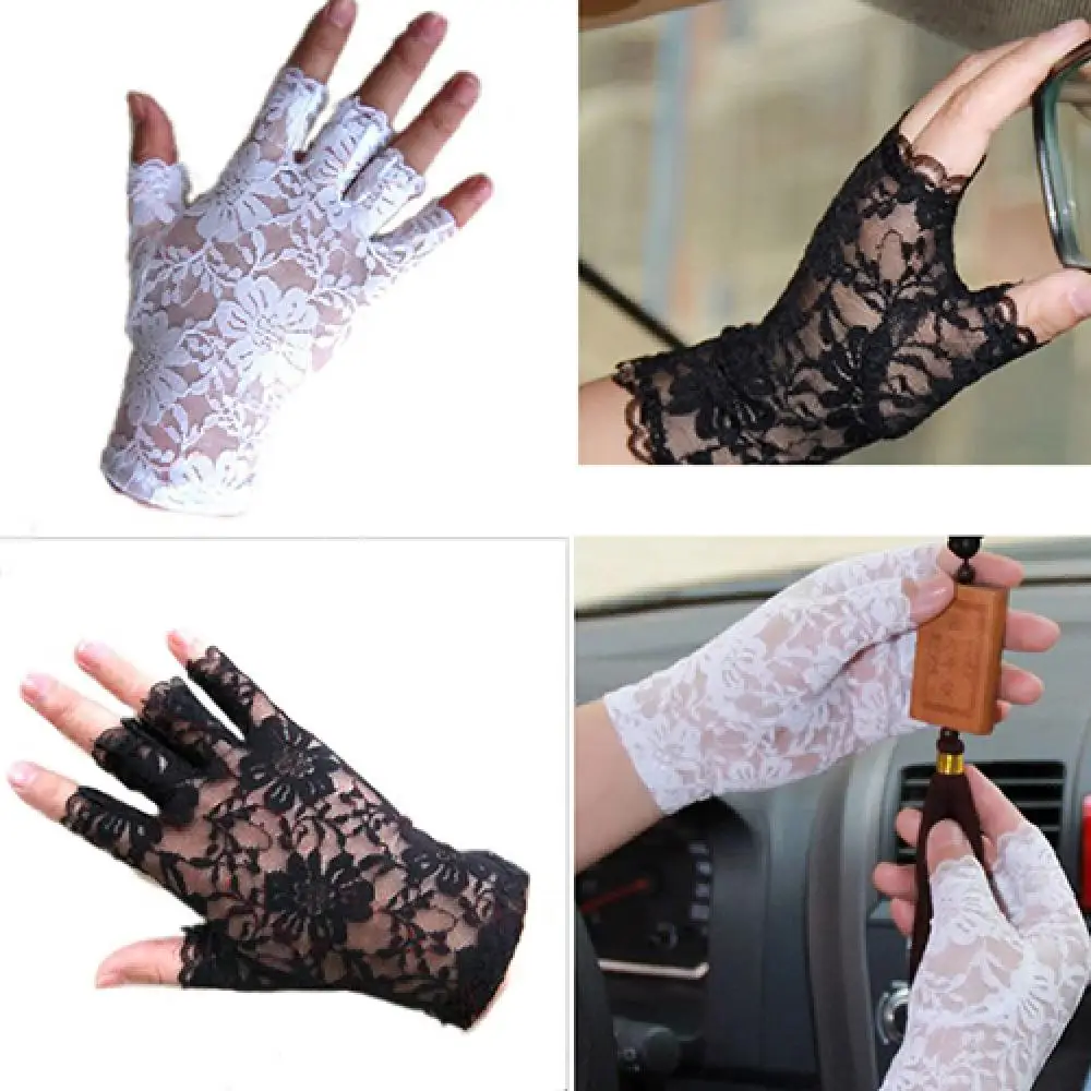 

Women Lace Gloves Gothnic Sexy Dressy Party Gloves Fingerless Black White Mittens