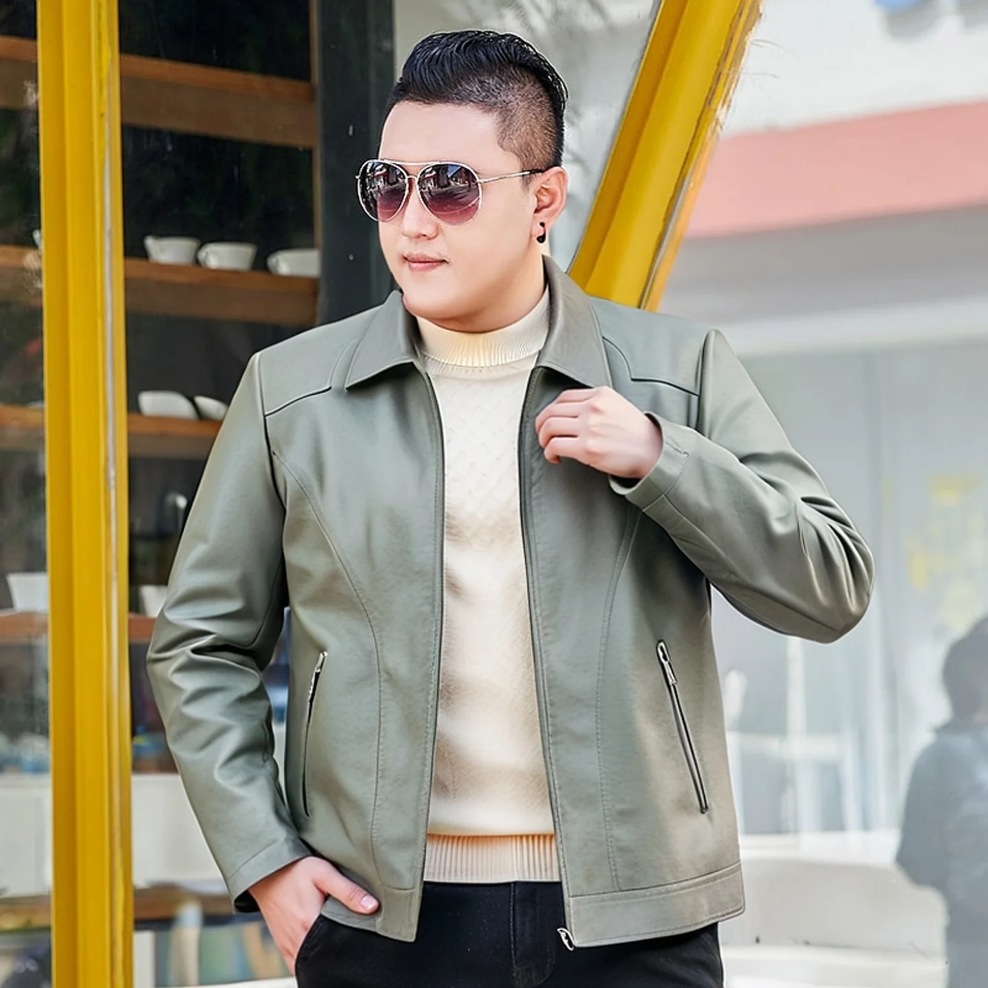 حجم كبير 8XL بولي Leather سترة جلدية رجالي موضة ملابس خارجية حجم كبير معطف جلد للرجال العصرية بولي Leather سترة جلدية الاسلوب المناسب #2