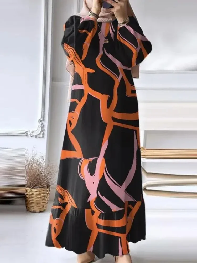 Eid Muslim Dress for Women Vintage Ruffle Hem Abaya Morocco Party Dresses Ramadan Lace-up Kaftan Islam Dubai Arab Long Robe 2024