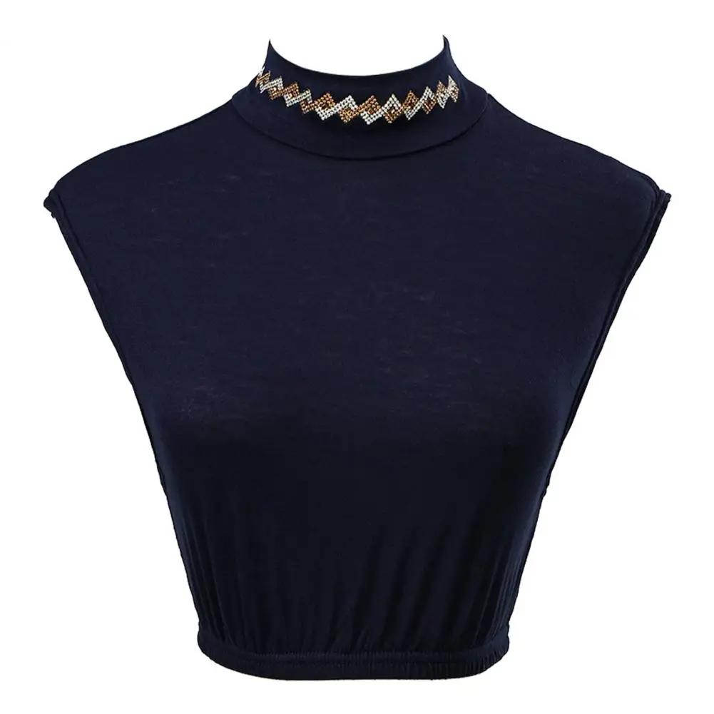 Comfortable Collar Enhancer Elegant Rhinestone Decor Half High Collar False Collar Attachment with Breathable Elastic for Women