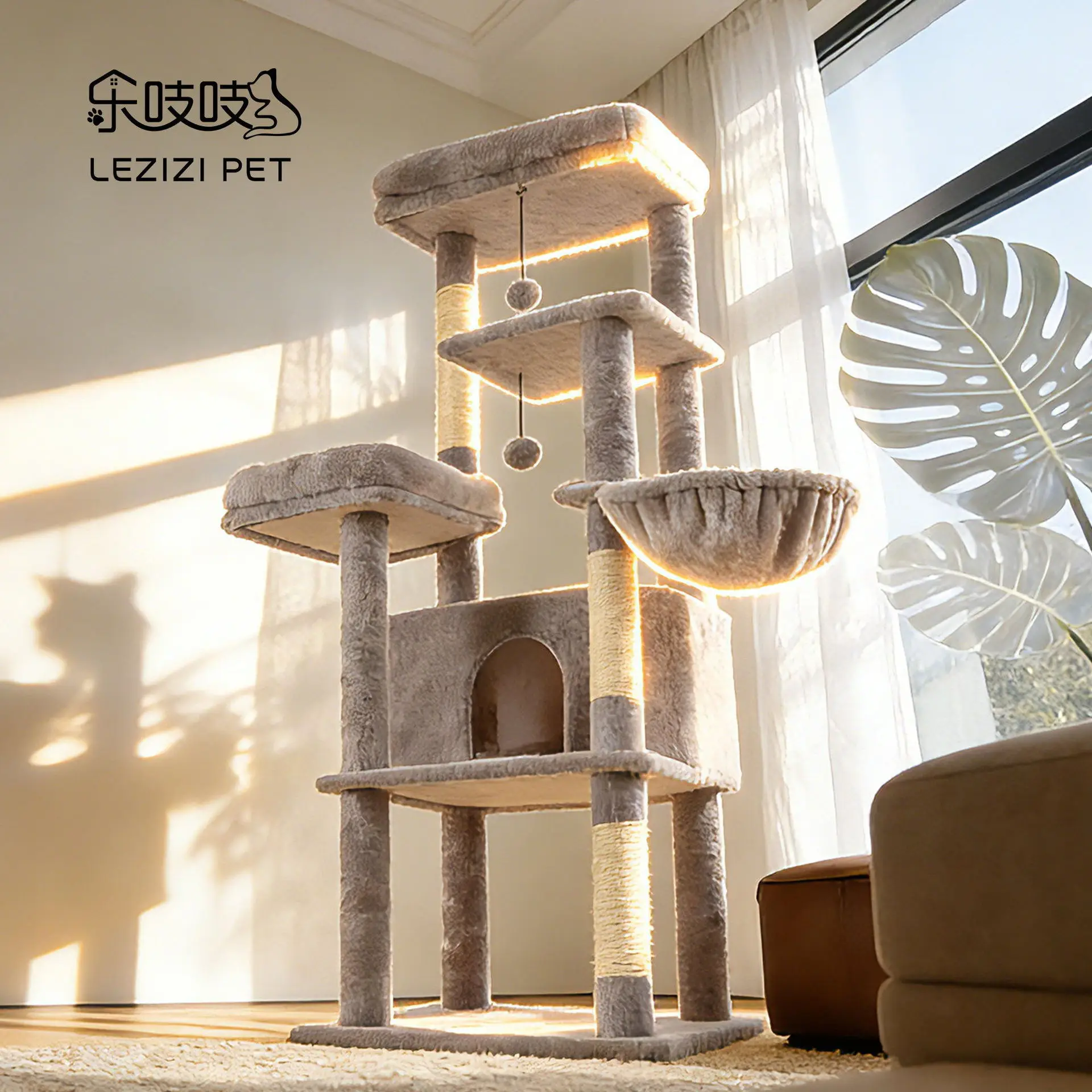 

Cat Tree with Cat House Scratching Post and Jumping Platforms for Large Cats Space Saving Design for Cats