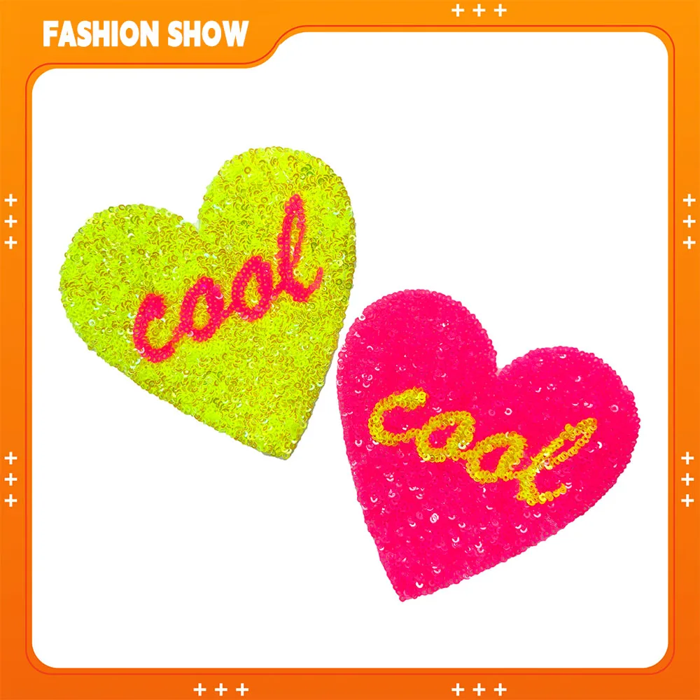 Heart Sequin Embroider Patch Cool Letter Heat Transfer Canvas Patch Sweatshirt T-Shirt Sweater Hat DIY Decorative Accessories Fashion Stylish Customization