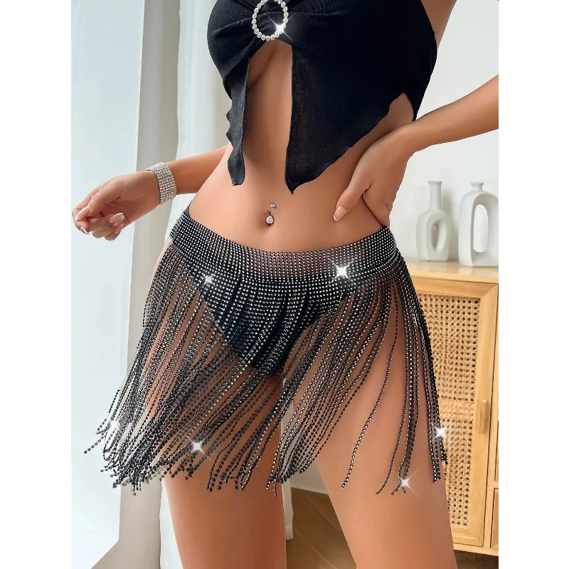 

Customized Sexy Rhinestone Sparkling Ins New Nightclub Bar Sparkling Diamond Strap Splicing Skirt for Women 1166
