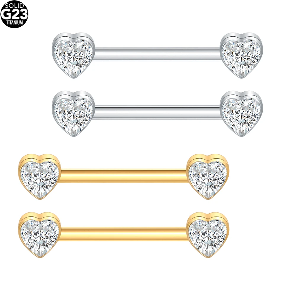 1/5PCS Titanio 14G Cuore Cz Capezzolo Shiled Anelli Filettatura Interna Dritto Bilanciere Capezzolo Zircone Seno Mamilo Piercing Gioielli