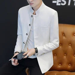 2024 new fashion and handsome Korean version of the trend long sleeve casual stand collar suit male Korean version slim suit