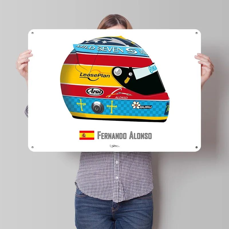 Fernando Alonso Helmet Personalized 3D Textured Metal Poster Wall Art Vintage Tin Signs for Home Decor Luxury Decoration Home