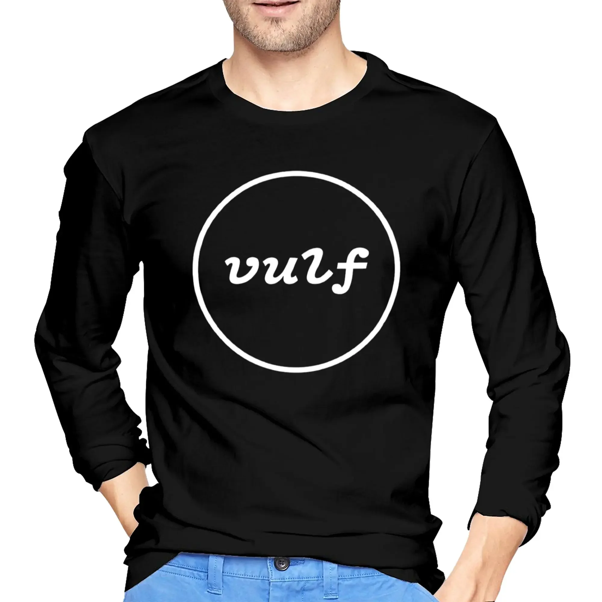 

Inscription Vulf in White Circle Men's Long Sleeved T-shirt Fashion Round Neck T shirts Spring and Autumn Men tops
