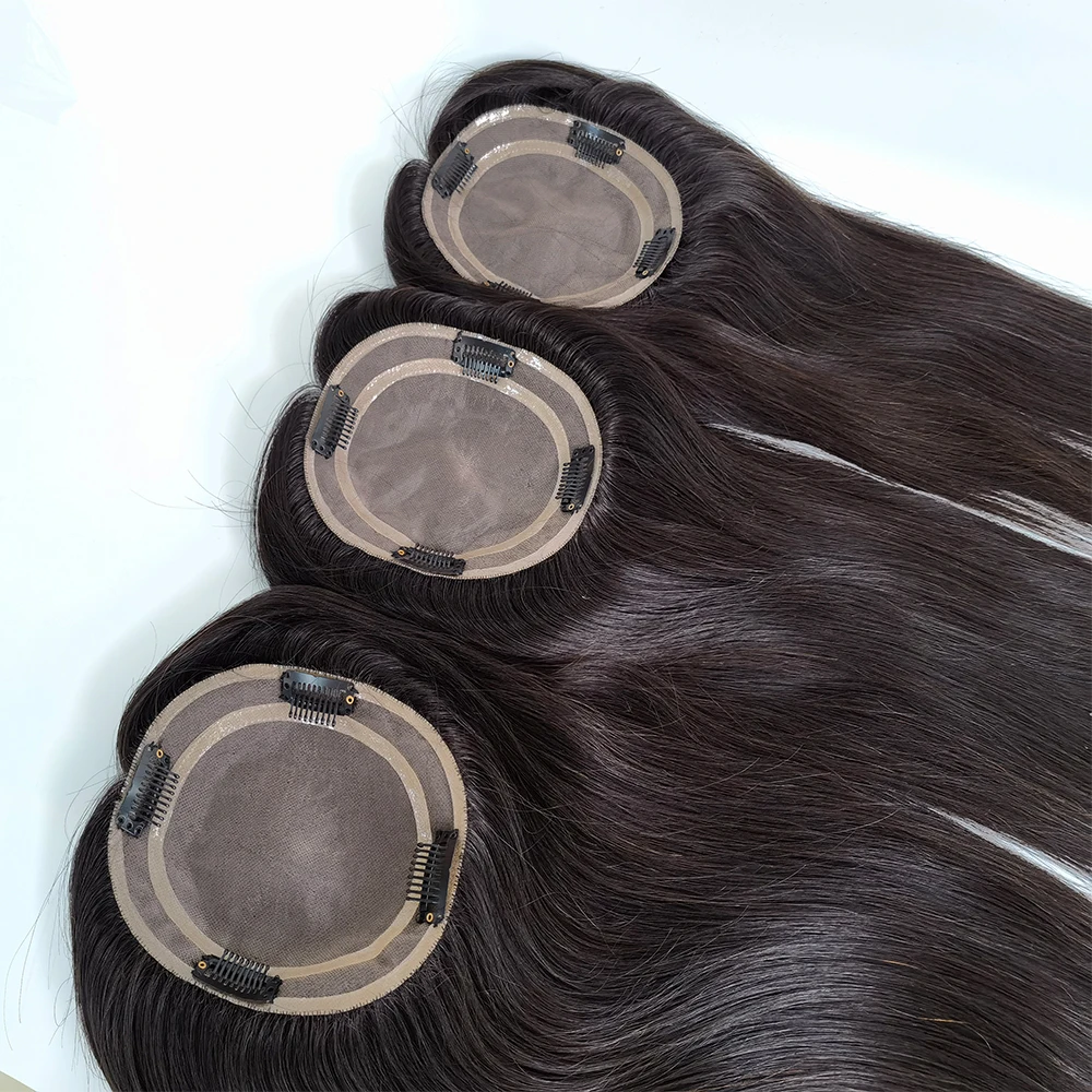 Adornos de cabello humano europeo 16-20 Mono encaje Topper Cierre de cabello recto para la caída del cabello Color Natural 1B