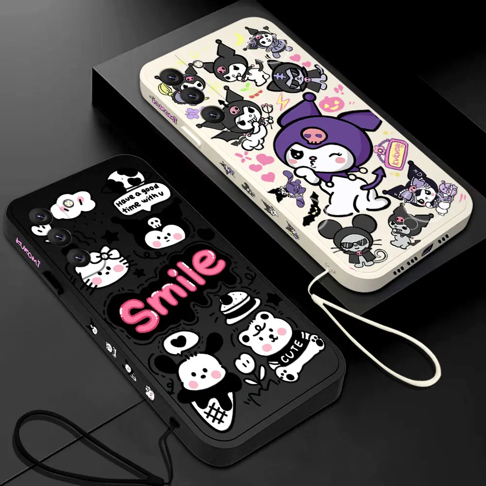 Cartoon Kuromi Hello Kitty Phone Case For OPPO A54 A74 A57 A96 A76 A36 A95 A15 A15S A16 A16K A9 A5 2020 4G 5G With Hand Strap