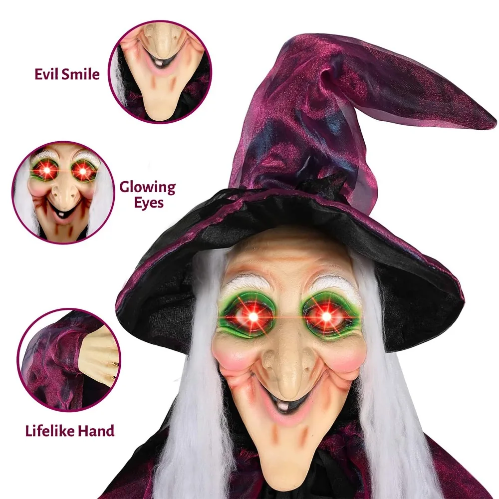 Halloween Life Size Talking Witch Outdoor Sound Activation Spooky Animatronic Witch Decor Prop Halloween Decoration view 2