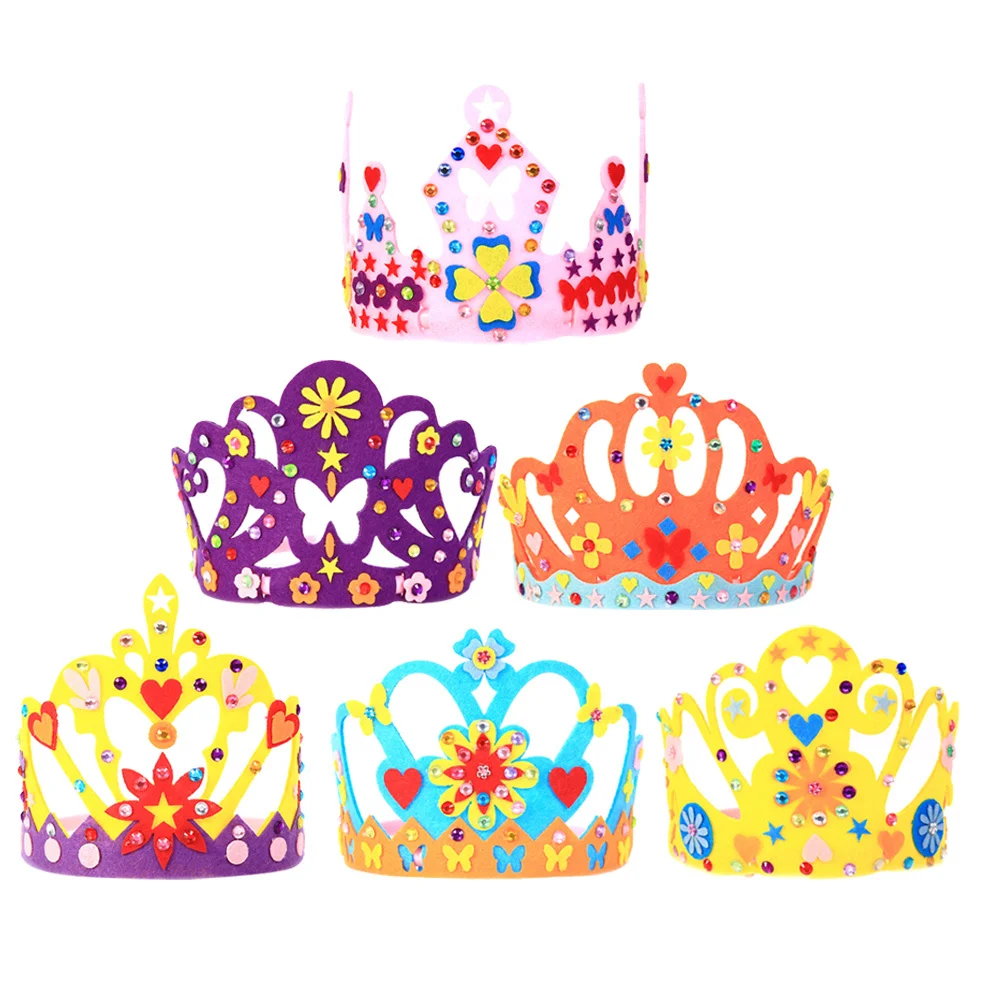 6Sets Princess Crown Hat DIY Craft Kit Creative Nonwoven Material Kindergarten Kids Party Decor Birthday Accessories