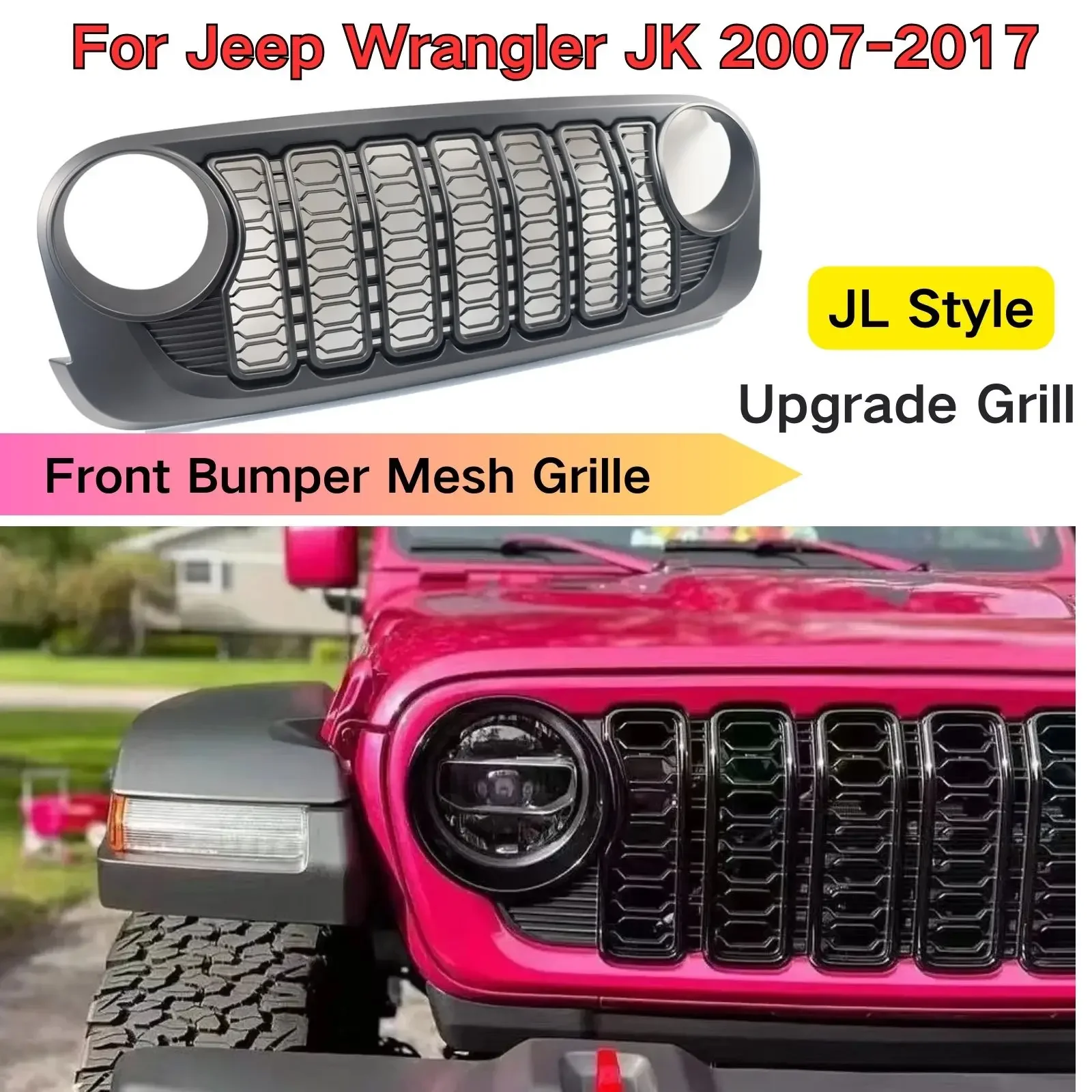 Voorbumper Gaas Grille Jl Stijl Voor Jeep Wrangler Jk 2007-2017 Grill Auto-Accessoires Matzwart Nieuw Design Decoratie